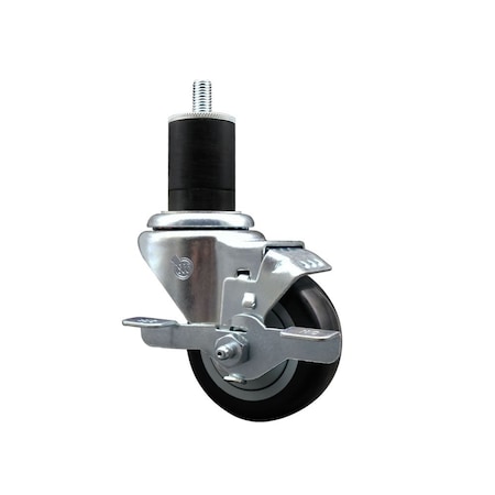 Service Caster 3'' Black Poly Swivel 1-3/4'' Expanding Stem Caster with Brake SCC-EX20S314-PPUB-BLK-TLB-134